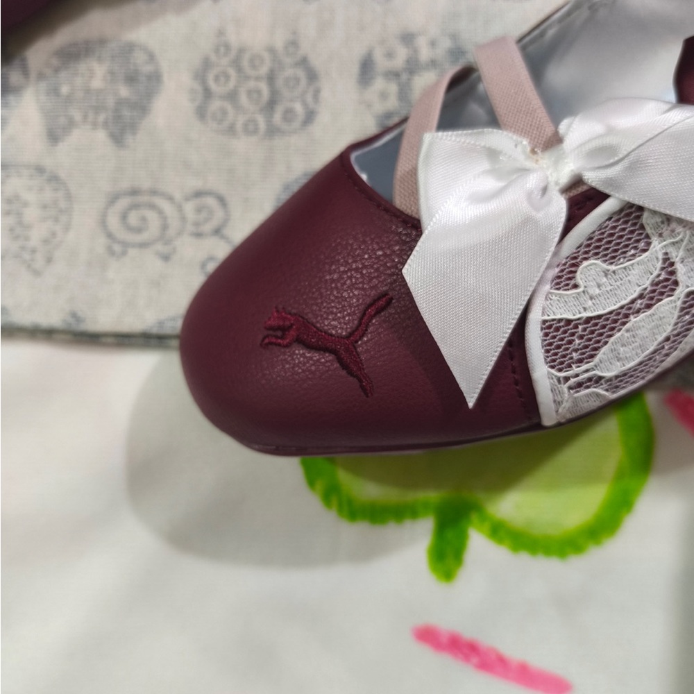 Puma Maroon and White Bow Strap Ballet Flats - Picture 4 of 8